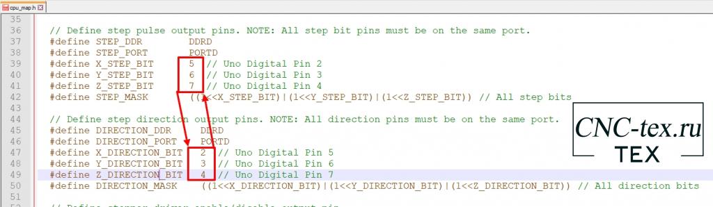 В данном файле меняем номера pin подключения STEP и DIRECTION. Получим вот такой результат. 